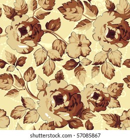 Seamless wallpaper pattern with of collection coffee roses on light design background, vector illustration