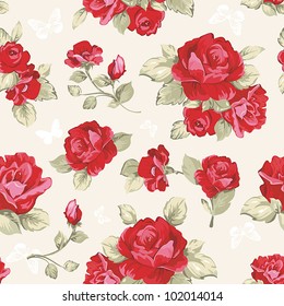 Seamless wallpaper pattern with of collection red roses on design background, vector illustration