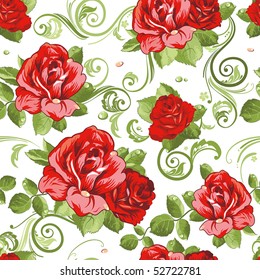 Seamless wallpaper pattern with of collection red roses isolated on white design background, vector illustration