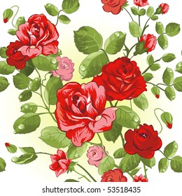 Seamless wallpaper pattern with of collection red roses isolated on white design background, vector illustration