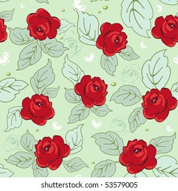 Seamless wallpaper pattern with of collection red roses on floral design background, vector illustration