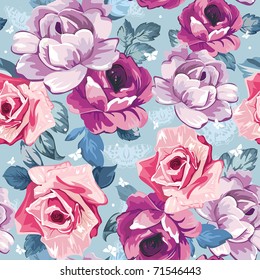 Seamless wallpaper pattern with of collection red roses on light design background, vector illustration