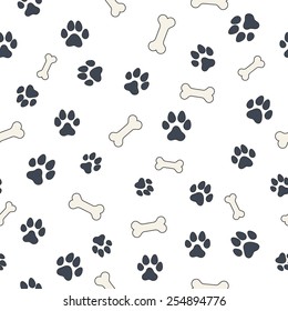 Seamless wallpaper pattern with dog's bones and paws for your design