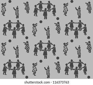 Seamless wallpaper pattern, Flat style, children playing, ornament, vector
