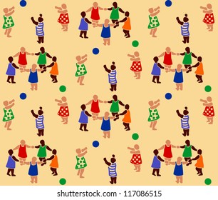 Seamless wallpaper pattern, Flat style, children playing, ornament, vector