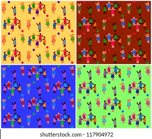 Seamless wallpaper pattern, Flat style, children playing, ornament, vector