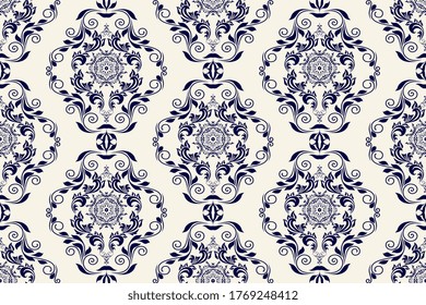 Seamless wallpaper pattern. Floral ornament on background. Vector illustration