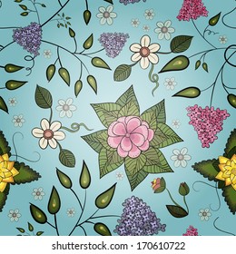Seamless wallpaper. Pattern. Flowers, doodle. vector