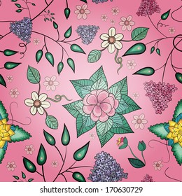 Seamless wallpaper. Pattern. Flowers, doodle. vector