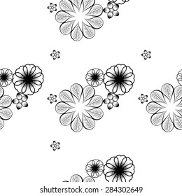 Seamless wallpaper pattern with flowers. Hand drawn flower pattern. Vector pattern with flowers and plants. Vector floral background