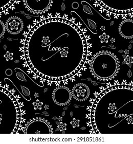 Seamless wallpaper pattern with flowers. Hand drawn flower pattern. Vector pattern with flowers and plants. Vector floral background. Seamless pattern on chalk board