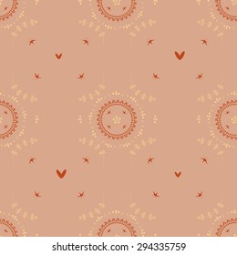 Seamless wallpaper pattern with flowers. Hand drawn flower pattern. Vector pattern with flowers and plants. Vector floral background