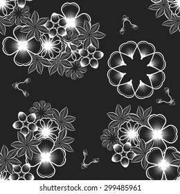 Seamless wallpaper pattern with flowers. Hand drawn flower pattern. Vector pattern with flowers and plants. Vector floral background