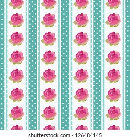 Seamless wallpaper pattern with flowers on blue background, vector illustration