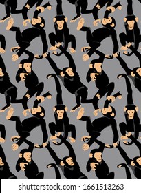 Seamless wallpaper pattern. Funny Cartoon Monkey Characters on a gray background. Textile composition, hand drawn style print. Vector illustration.