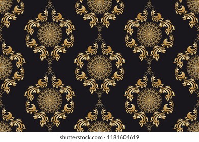 Seamless wallpaper pattern with golden gradient. Seamless ornament on background. Floral ornament on background.  Seamless pattern for your design. Textile pattern. Wallpaper pattern
