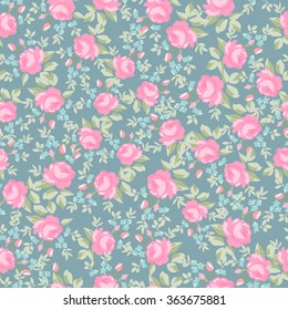 Seamless wallpaper pattern with pastel roses, vector illustration