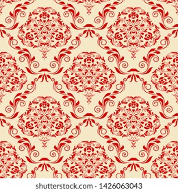 Seamless wallpaper pattern. Seamless red decorative ornament on background. Floral ornament on background
