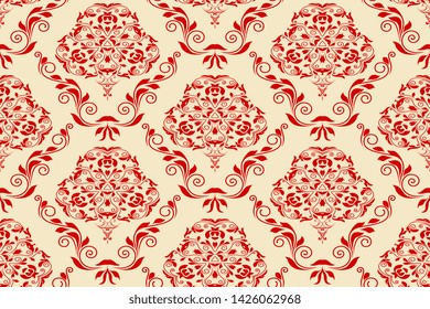 Seamless wallpaper pattern. Red floral ornament on background. Seamless pattern for your design. Wallpaper pattern