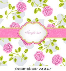 Seamless wallpaper pattern with roses, greeting card template