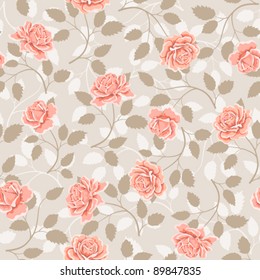Seamless wallpaper pattern with roses, vector illustration