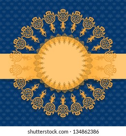 Seamless wallpaper pattern with round frame and ribbon