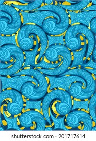 Seamless wallpaper pattern, shades of blue and yellow
