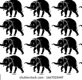 Seamless wallpaper pattern. Sketch baby elephant. Funny Characters. Textile composition, hand drawn style print. Vector black and white illustration.