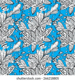 Seamless wallpaper pattern in vintage style on light green background. 
