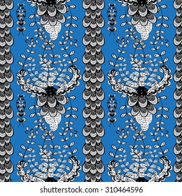 Seamless wallpaper pattern in vintage style on blue background