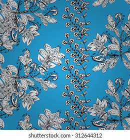 Seamless wallpaper pattern in vintage style on blue background