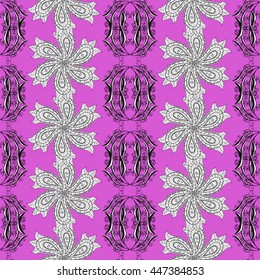 Seamless wallpaper pattern in vintage style on lilac background.