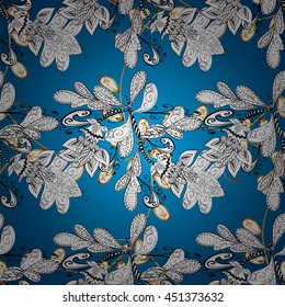 Seamless wallpaper pattern in vintage style on blue background.