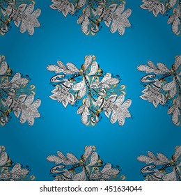 Seamless wallpaper pattern in vintage style on blue background.