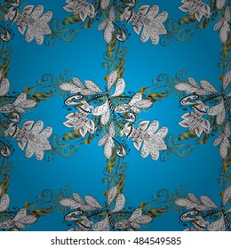 Seamless wallpaper pattern in vintage style on blue background.