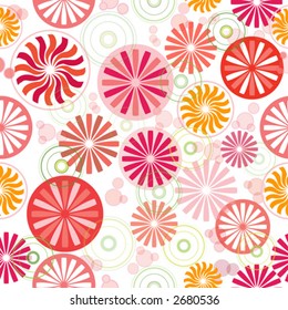 Seamless wallpaper pattern with wheel, round and sunflower design, warm colors, vector