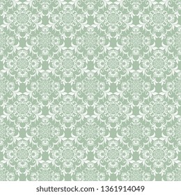 Seamless wallpaper pattern. Seamless white floral ornament on greenbackground. Wallpaper pattern. Vector illustration