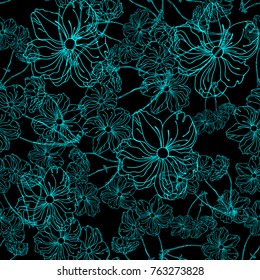 Seamless wallpaper with a picture of decorative flowers.