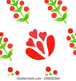 Seamless wallpaper with red elements, watercolor illustration, vector.