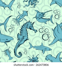 Seamless wallpaper with sea animals.