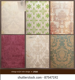 Seamless Wallpaper Set For Vector Retro Background, Old Paper Texture