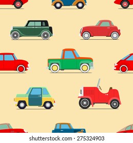 Seamless wallpaper of set vintage cars. Vector illustration