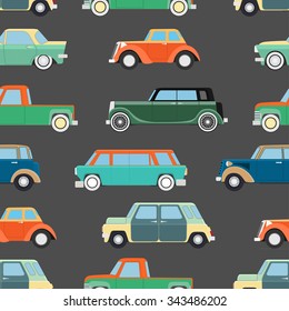 Seamless wallpaper of set vintage cars. Vector illustration