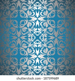 Seamless wallpaper in silver on a blue background. Vintage design         
