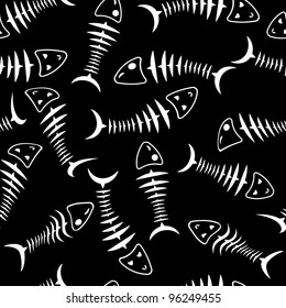 Seamless wallpaper skeleton fish vector background. Rasterized version also available in portfolio.