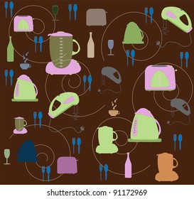Seamless wallpaper with utensils and kitchen tackle vector