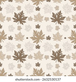 Seamless wallpapers, maple leaf patterns, brown, cold colors, vector patterns.