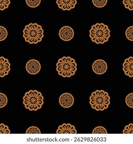 Seamless wallpapers, spherical damas, dark black floors, copper flower patterns, vector patterns.