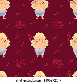 Seamless Wallpapers for Valentine's Day holiday. Vector, pattern. Cupidon.