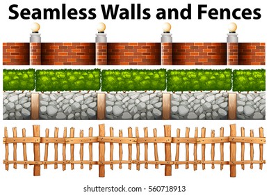 Seamless walls and fences in many designs illustration